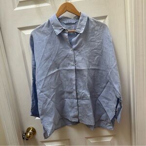 Elemente Clemente Linen Light Blue Button-Up Shirt top collared 2